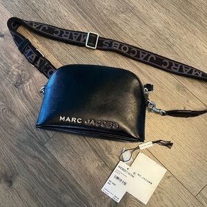 Marc Jacobs Black Leather Dome Crossbody with Branded Strap